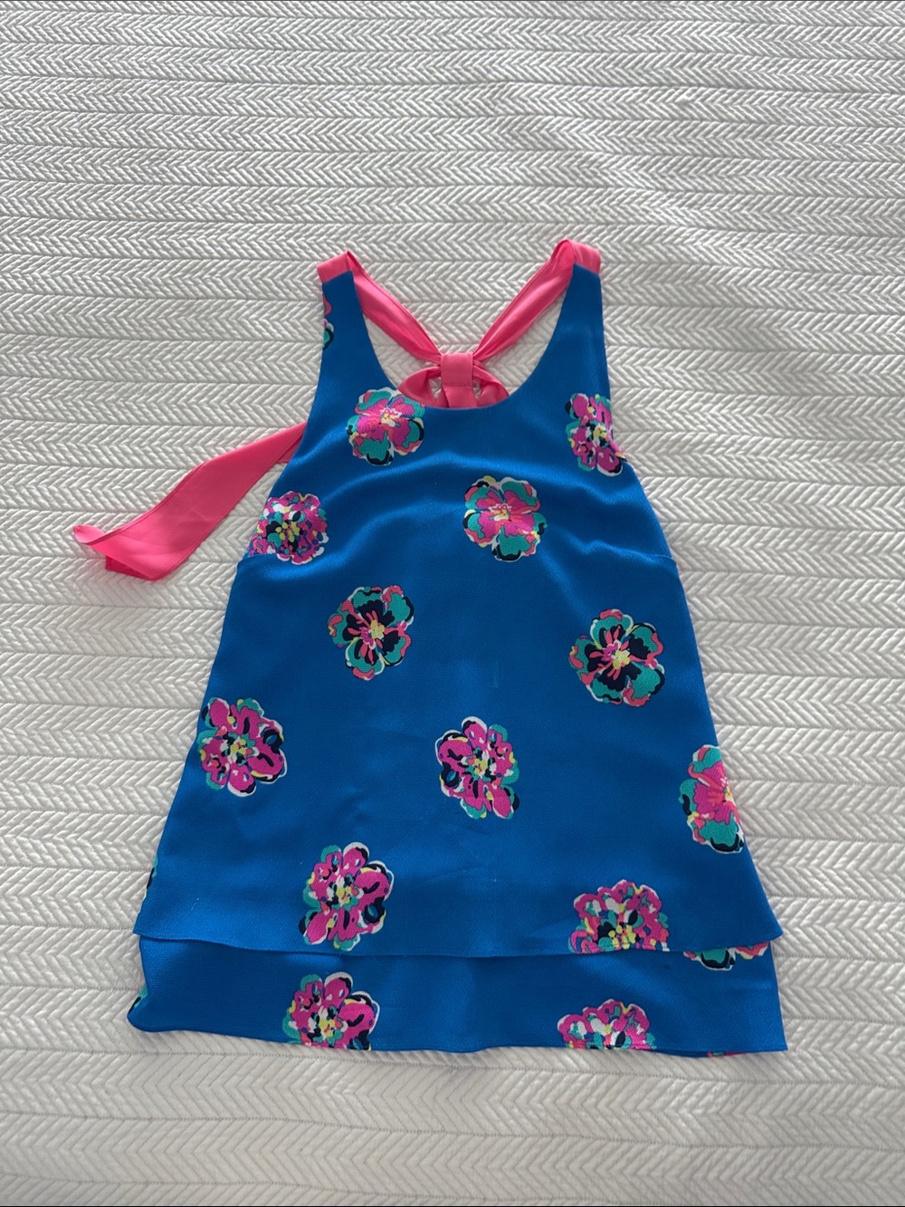 Lilly Pulitzer Blue Floral Halter Tank with Pink Ties